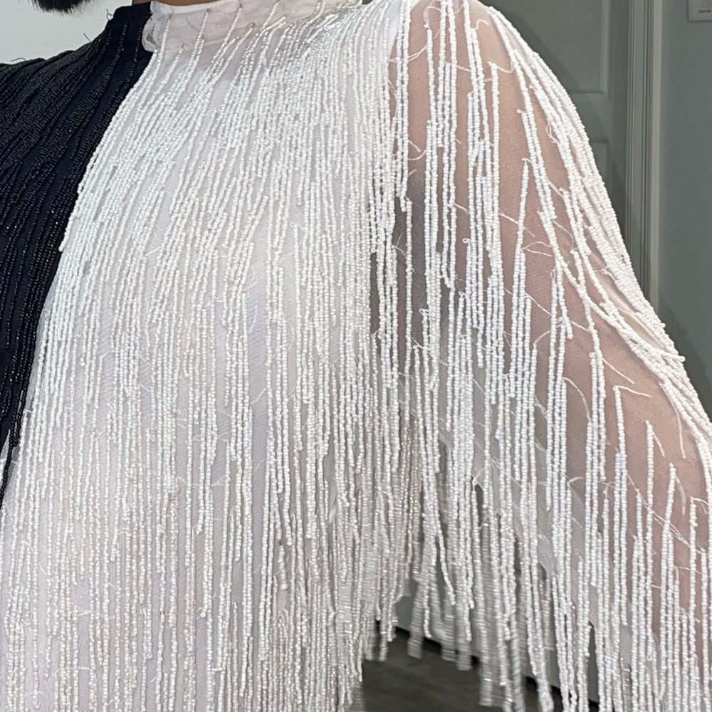 Black and White Fringe Mini Mini Dress - Picture 4 of 9